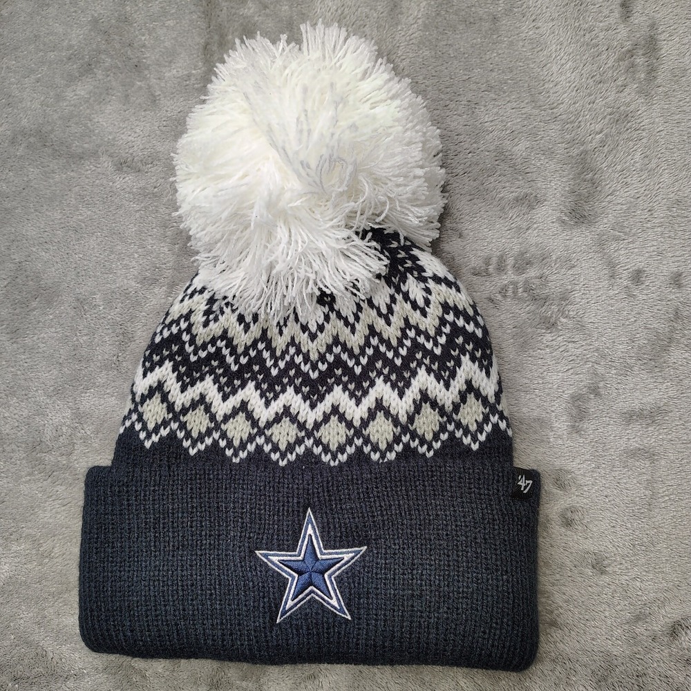 '47 Brand Dallas Cowboys NFL Navy Blue Elsa Knit Cuffed Beanie Pom Cap Hat